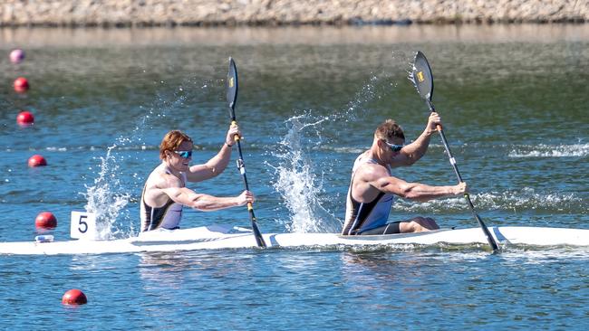 Gold Coast kayakers Tom Green and Jean van der Westhuyzen in action. Picture: JGR IMAGES