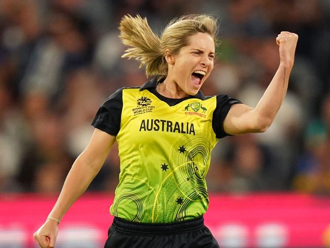 Sophie Molineux celebrates during Australia’s triumphant World Cup campaign in 2020. Picture: AAP