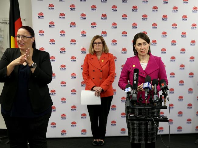 Gladys Berejiklian speaks at a press conference on Sunday. Picture: Damian Shaw.