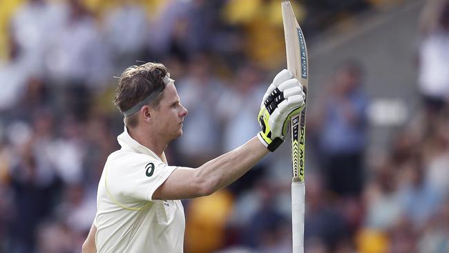 Steve Smith acknowledges the crowd after scoring his big hundred in the first Test.