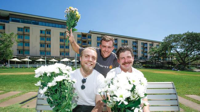 L to R Top End Batchelors Chris Since, Matthew Luggand Sean Brown.as Darwin is named Australia's youngest and most male skewed capital city, Picture GLENN CAMPBELL