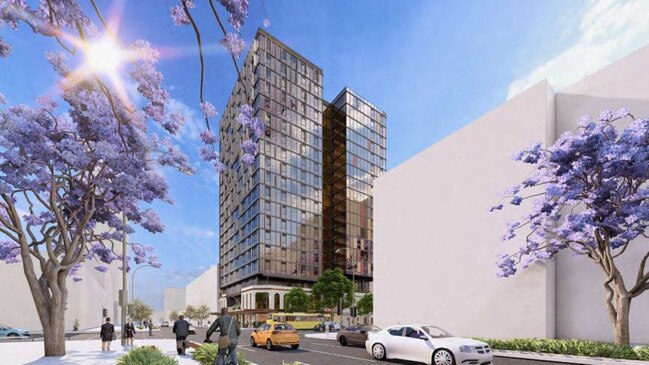 Plans have been revealed for 19-storey student housing on the heritage-listed Crown &amp; Anchor site on Grenfell St. Picture: Brown Falconer Architects