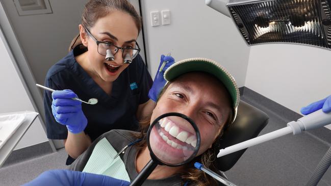 Health fund Bupa is to provide gap free dental care. Pictured are Patient: Tysyn Hall and Bupa Dental Dentist Dr Kiana Kianoush. Pic Alex Coppel, ,