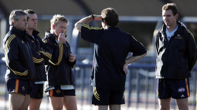 Then Adelaide Crows coach Neil Craig with assistants Don Pyke, David Noble and Paul Hamilton with Leading Teams founder Ray McLean.