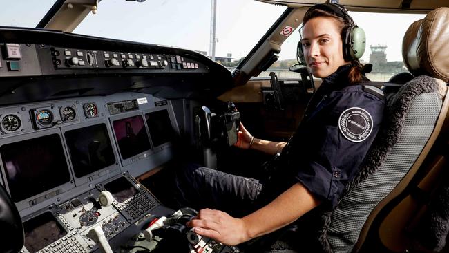 At the ready. Georgia Weeks is the first female pilot for the Australian Maritime Safety Authority (AMSA). Picture: Nicole Cleary