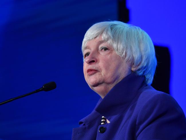 US Treasury Secretary Janet Yellen speaks at the US Conference of Mayors 90th Winter Meeting in Washington, DC, on January 19, 2022. (Photo by Nicholas Kamm / AFP)