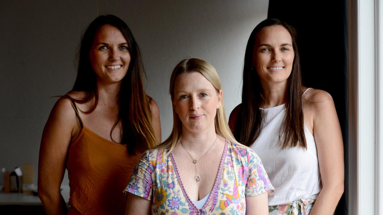 Sheri D'Rosario (centre) with sisters Renee and Jacalyn Scott at Bangalow Bowling Club on Thursday, December 3. Some of the Looking for Theo Hayez group joined a video call for the announcement of the 2020 Volunteer of the Year Awards. They were among the finalists. Picture: Liana Boss