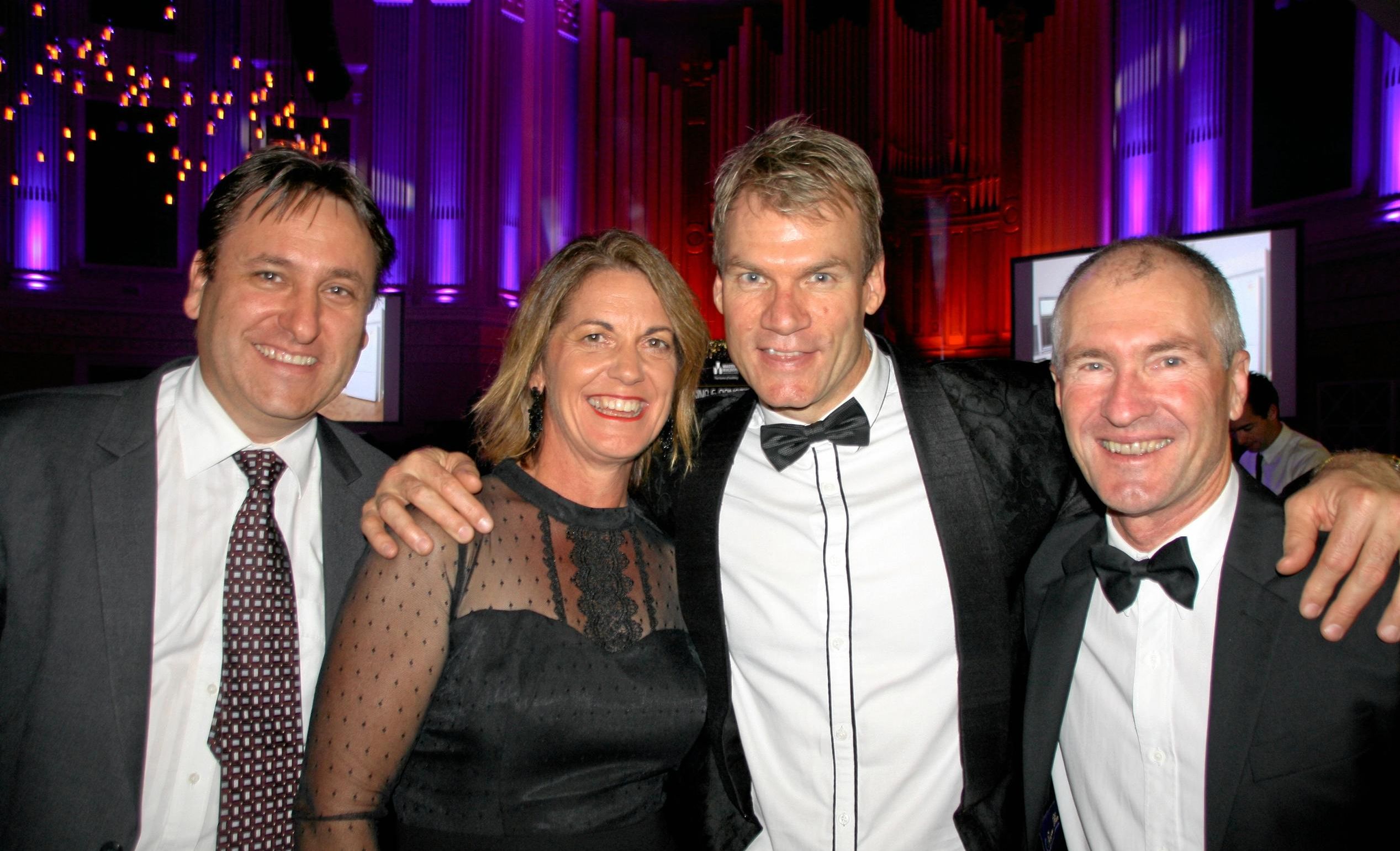 Andrew Champion, second from right, with Reed Construction Queensland's Gavin Wuiske, Robyn and Gary White at the 2017 Master Builders Queensland Housing and Construction Awards at Brisbane City Hall. Picture: Erle Levey