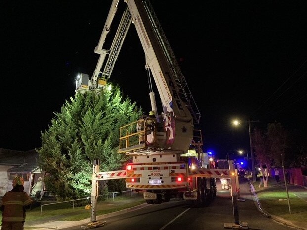 An FRV ladder platform was used to rescue the two children. Picture: FRV