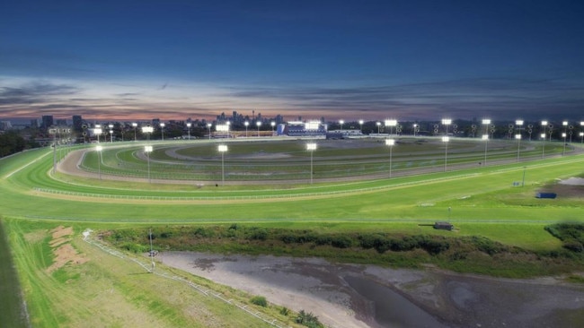 Artist impression of Royal Randwick Racecourse under lights.