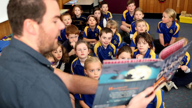 Lansdowne Crescent Primary School teacher Mark Kingston reading to his Grade 1 class during the 18th National Simultaneous Storytime event. Picture: Sam Rosewarne.