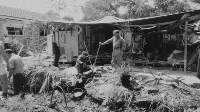 Justice Richard Gee's Belrose home after it was bombed. Photo Manly Daily