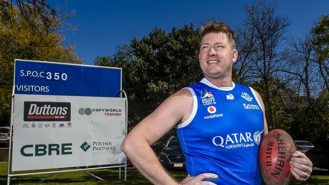 Richard Milne will play his 350th game for St Peter’s Old Collegians this Saturday in the Adelaide Footy League. Picture: AAP/Roy VanDerVegt