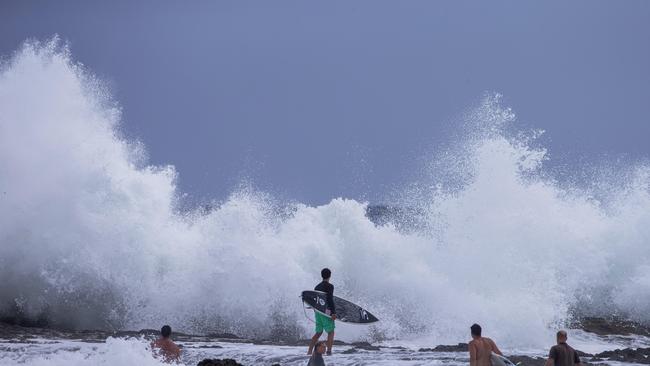 Surfers enjoying the larger swell at Snapper Rocks on Sunday 2 January 2022. Picture: Jerad Williams