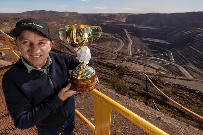Jimmy Cassidy with the Cup at Mount Whaleback mine. Picture: Colin Murty