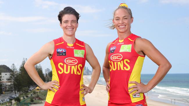 Gold Coast Suns announce their team captains. AFLW co captains Samantha Virgo and Leah Kaslar. Picture Glenn Hampson