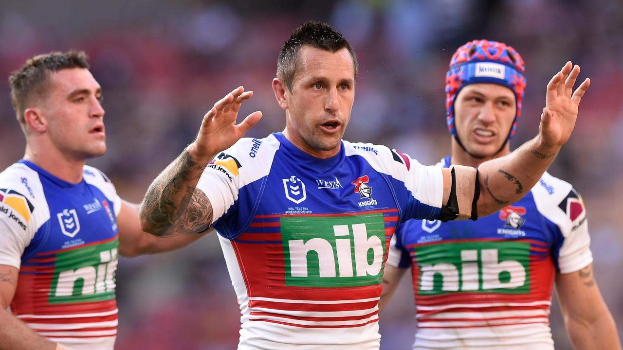 BRISBANE, AUSTRALIA - SEPTEMBER 04: Mitchell Pearce of the Knights reacts during the round 25 NRL match between the Brisbane Broncos and the Newcastle Knights at Suncorp Stadium, on September 04, 2021, in Brisbane, Australia. (Photo by Matt Roberts/Getty Images)