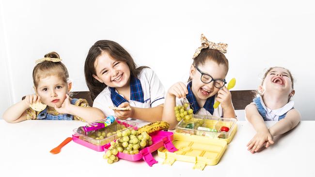 Bianca McInnes-Ball’s children Havana, 3, Nevaeh, 9, Harmony, 6, and Haven, 3, love their healthy lunches. Picture: Nigel Hallett