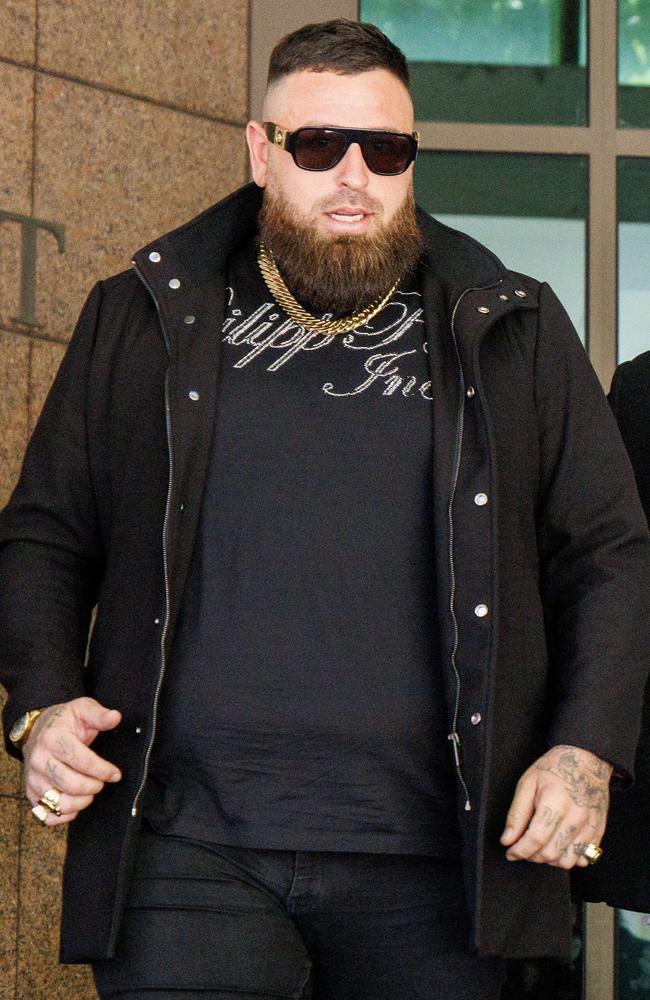 Finks bikie Jesse Bonicci leaving Melbourne Magistrates court. 10 Finks bikies are charged with riding in formation on Southbank promenade. Picture: NewsWire / David Geraghty