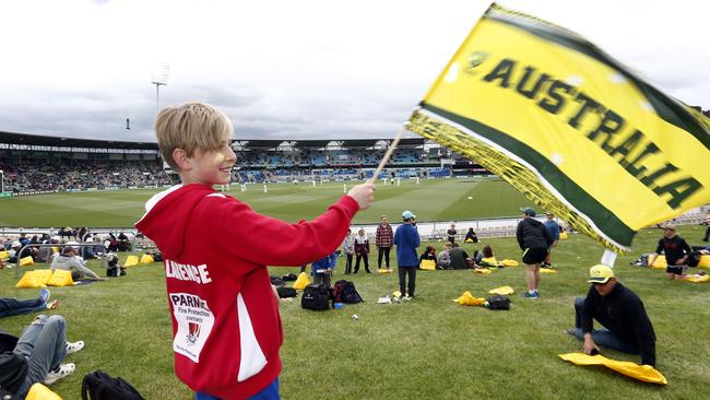 Australia South Africa cricket Test, picture of Zac Kerrison 10 of Howrah flying the Australian team flag. Picture: KIM EISZELE