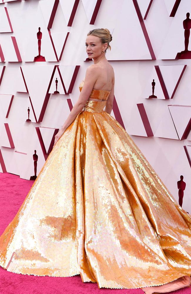 From the back … Carey Mulligan in Maison Valentino at the Oscars. Picture: AFP