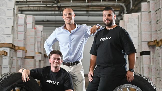 22/1/25. Adam Gwinnett has taken over as Managing Director of well known SA-born wheel brand ROH, returning it to its number one position in the Australian market in recent years. Will Cross (Marketing Co-ord), Adam and Alex Hristopoulos (Marketing Mgr)PIcture: Keryn Stevens