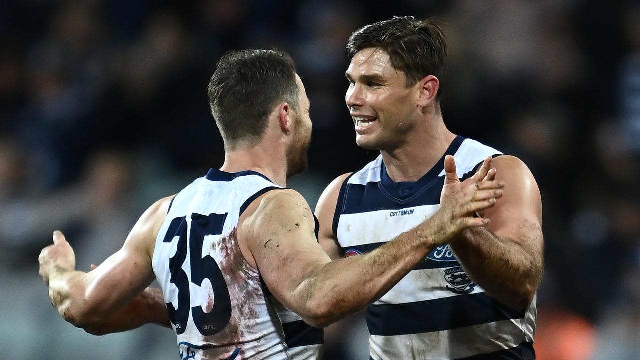 The ageing Geelong side can still pack a punch, particularly at GMHBA Stadium. Picture: Getty Images