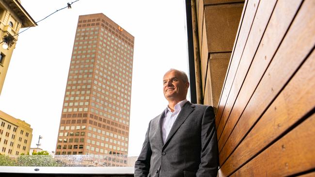 RAA CEO Nick Reade with the old Westpac building towering behind. Photo: The Advertiser/ Morgan Sette.