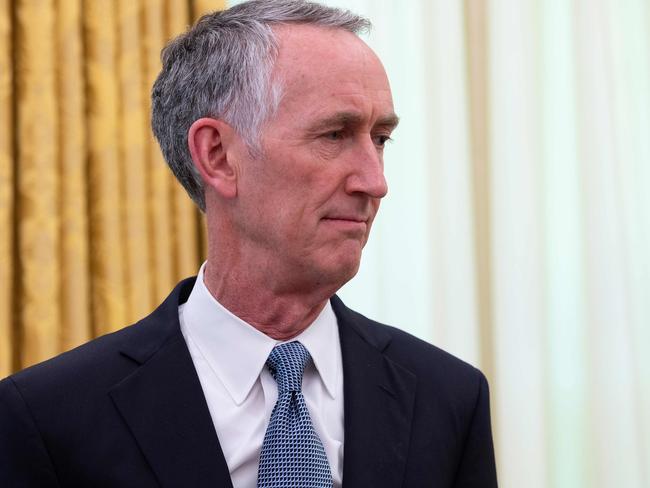 Daniel O'Day, CEO of Gillead Sciences Inc., speaks during a meeting with President Donald Trump in the Oval Office of the White House. Picture: AFP