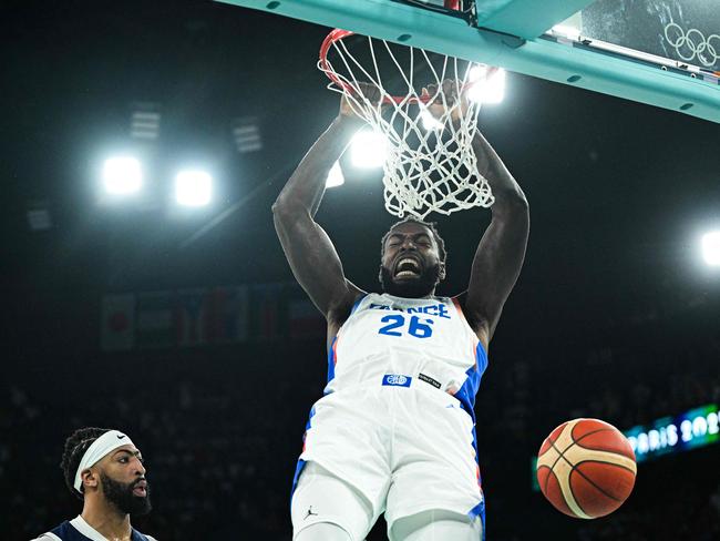 Mathias Lessort dunks the ball for France. Picture: AFP