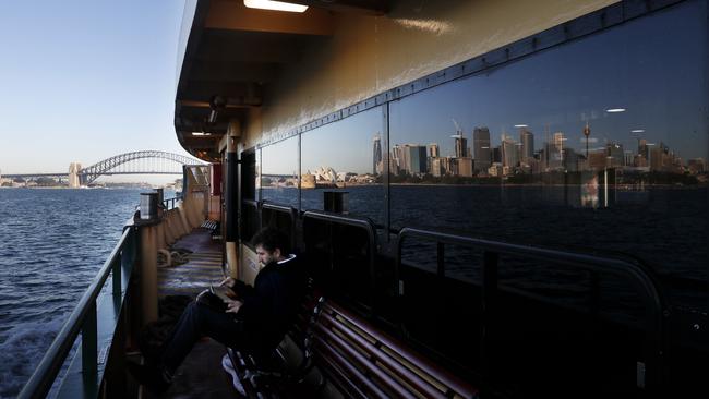 A lonely commute aboard the Manly ferry to Sydney’s CBD. Picture: Nikki Short