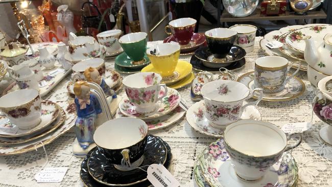 Vintage tea cups at Plumes Emporium, Golden Square.