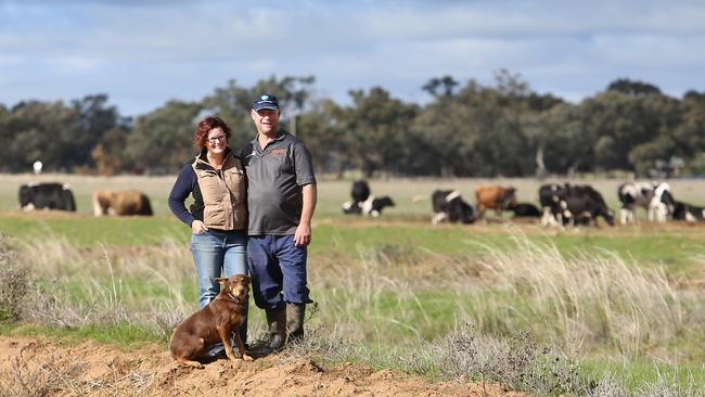 Dairy farmer Dehne Vinnicombe with his wife Sarah. Picture: Yuri Kouzmin