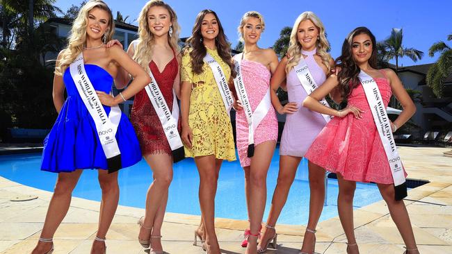 Miss World Australia announces finalists including Queensland entrants Gabriella Oxley, Rachael Evren, Jasmine Stringer, Jessica Lane, Chloe Hardy and Janvi Makanjee and unveils Mercure Resort at Palm Meadows as the location for the national finals to be held in August on the Gold Coast. Pics Adam Head