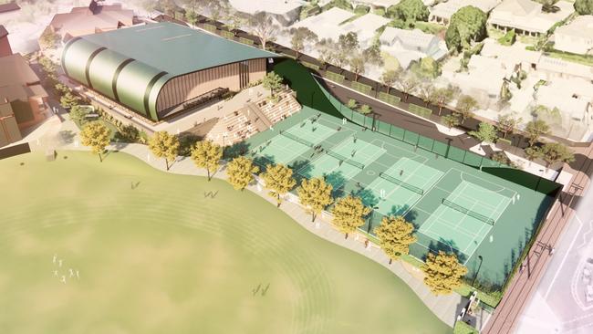 An artist’s aerial view of Mercedes College’s proposed $20 million arts and sports precinct. Picture: Mercedes College / JPE Design Studio