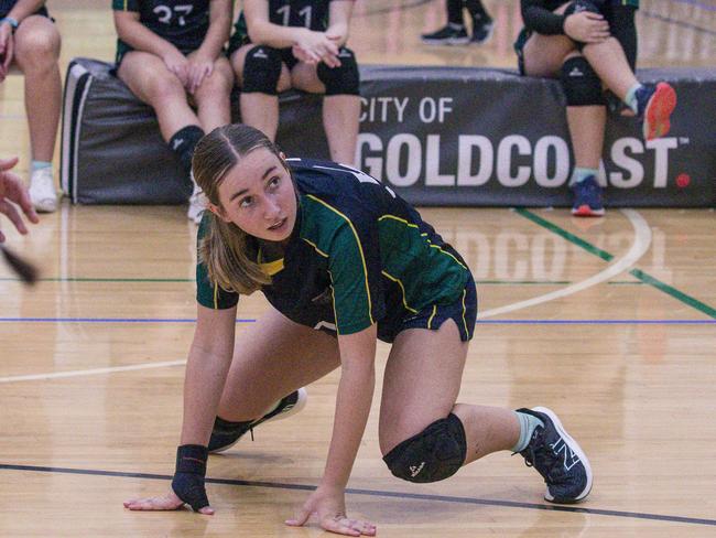 Cavendish Road SHS V Brighton SHS in the The Australian Volleyball Schools Cup is being played at the Gold Coast Sports and Leisure Centre in Carrara. Picture: Glenn Campbell