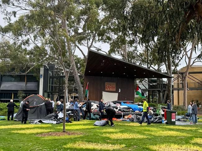 The encampment at Monash University’s Clayton campus appears to have been slowly dismantled, almost two weeks after it was set up. Picture": Supplied