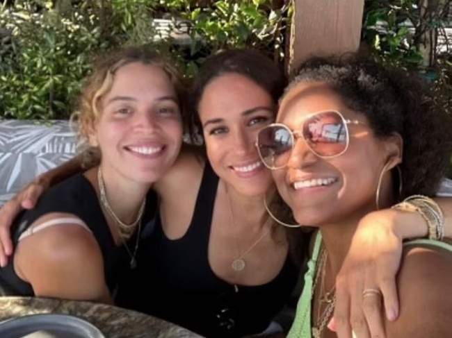 Meghan Markle poses with her friends celebrity hairdresser Kadi Lee and author Cleo Wade. Picture: Instagram