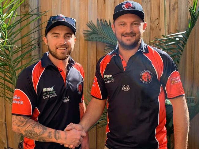 Alex Nooy welcomes Jake Prosser to Cardinia. Picture: Cardinia CC