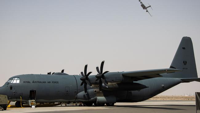 Two RAAF C-17A Globemaster III aircraft arrived at Australia’s main operating base in the UAE to join the Kabul airlift. Picture: Defence