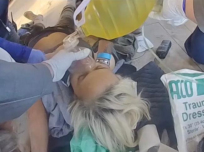 Police bodycam video shows medics battling to save Halyna Hutchins’ life after the Rust movie set shooting. Picture: Santa Fe County Sheriff