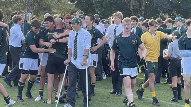 Cam Bukowski in crutches during last term’s rugby union season.