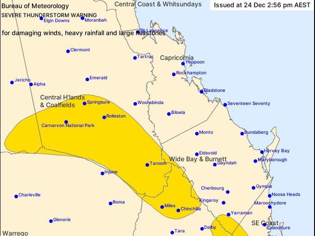 A Severe thunderstorm warning is currently in place across parts of the Burnett region