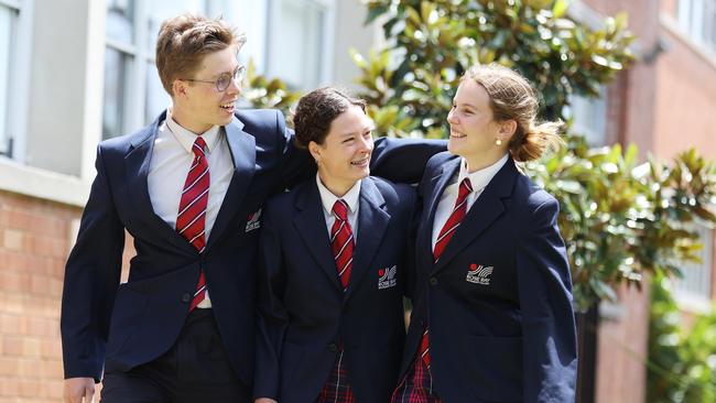 Rose Bay Secondary College students Hordur Zoega, 18, Alexandra Bay, 17, and Harriet Shand, 17 will sit the Paper II on Wednesday. Picture: David Swift