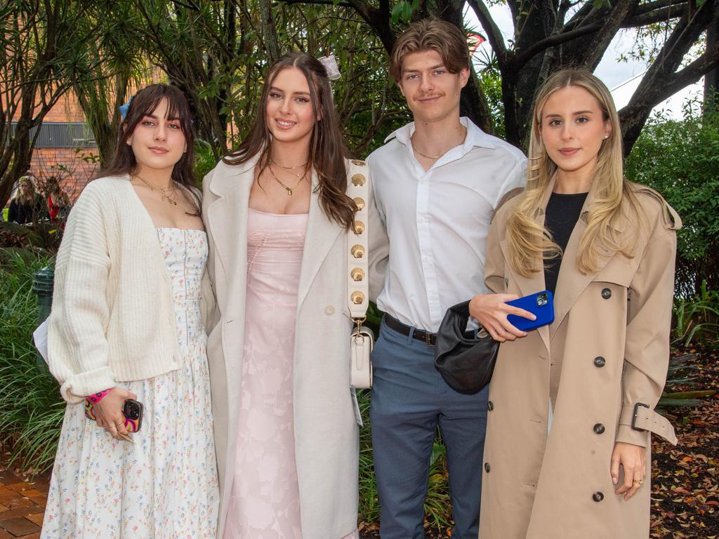 (From left) Sarah Dann, Emma Dann, Matthew Thomson and Amy Dann. Weetwood Raceday at Toowoomba Turf Club. Saturday, September 28, 2024. Picture: Nev Madsen.