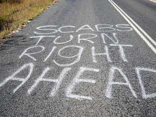 A message for workers who haven't been locked out of Glencore's Oaky North Mine. Picture: Campbell Gellie