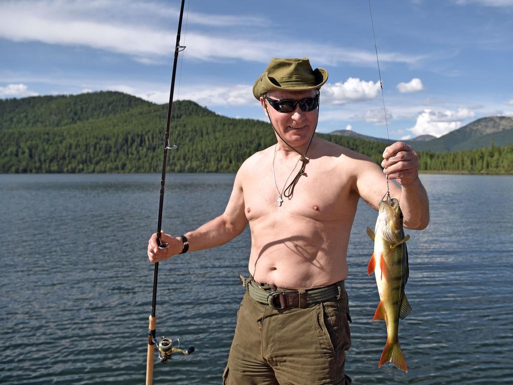 Vladimir Putin fishes in the remote Tuva region in southern Siberia in 2017. Picture: AFP