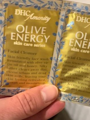 The DHC skincare products you can choose at check in. Picture: Simone Mitchell
