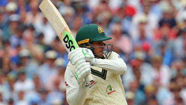 There’s a constrained violence in Usman Khawaja’s pull shot Picture: AFP