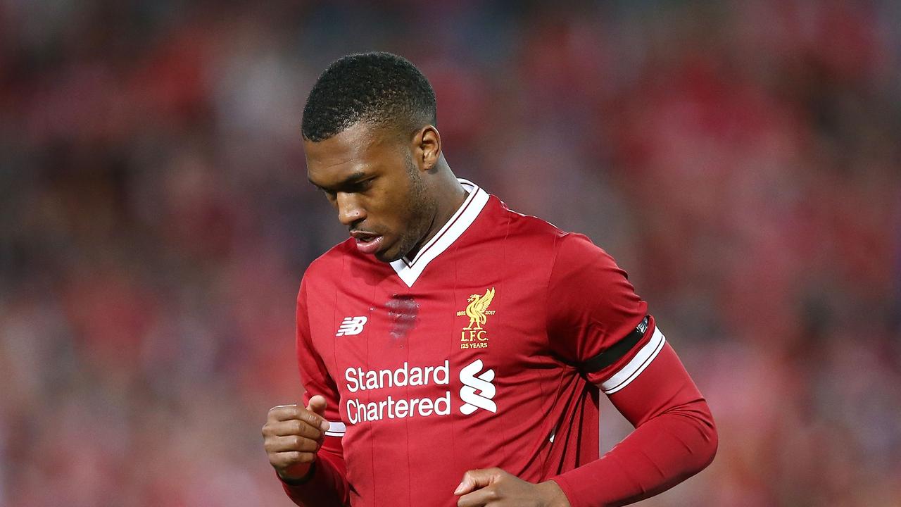 Daniel Sturridge celebrates after scoring for Liverpool in a friendly match against Sydney FC at Stadium Australia. Picture: Mark Metcalfe/Getty Images